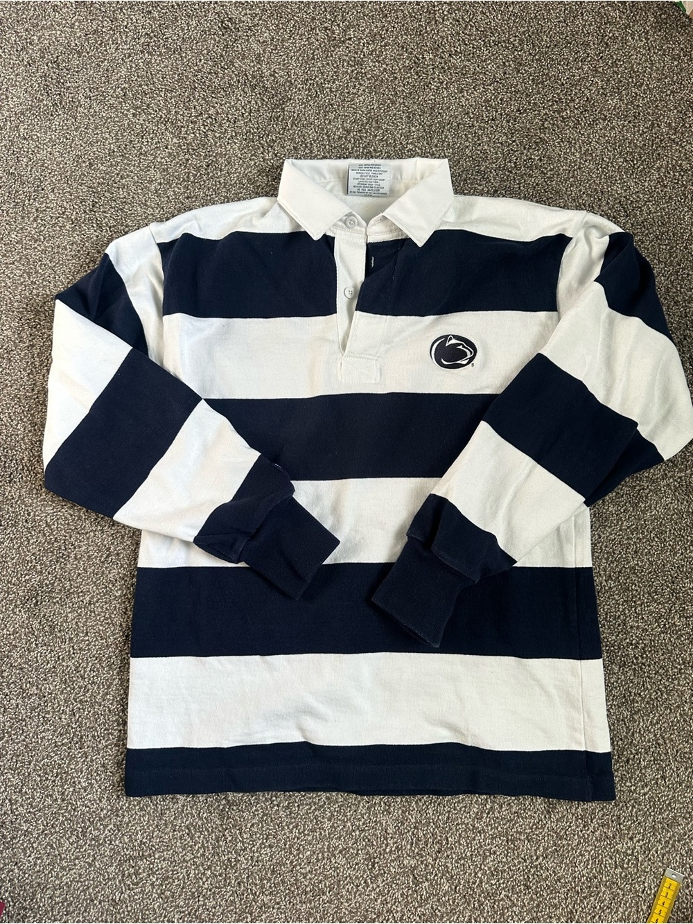 Men's Navy and White Striped Rugby PSU Shirt
